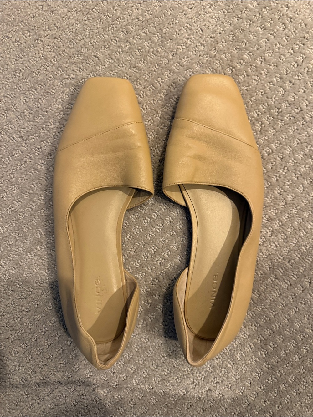 ViNce Women's Tan Leather Square-Toe Slip-On Flats